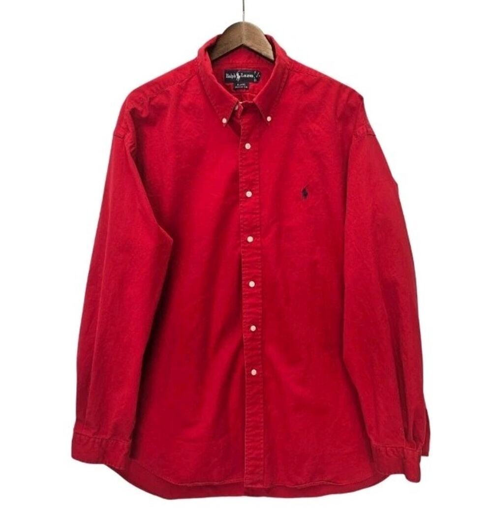 Vintage 90s Ralph Lauren Blaire Shirt Men XXL Red Long Sleeve Button Down Cotton